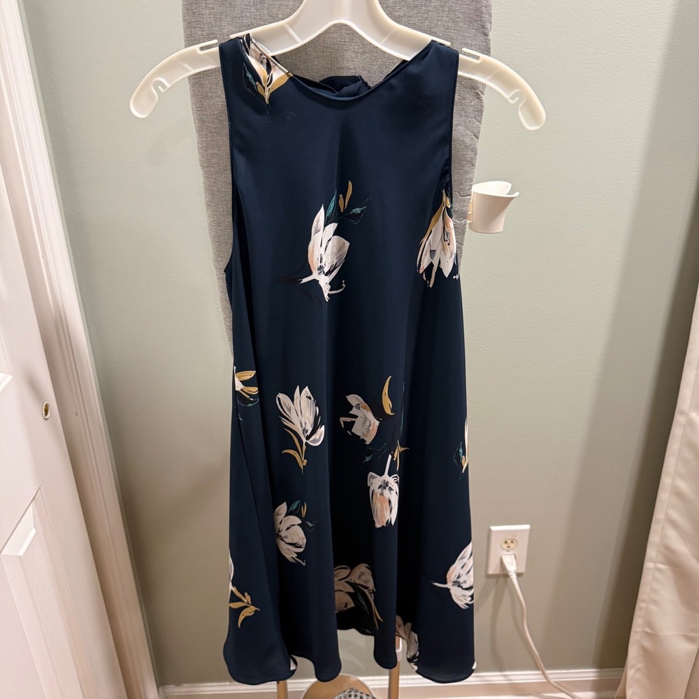 Amanda Uprichard Dress S Navy Watercolor Floral Shift A Line PY-20038 Made USA
